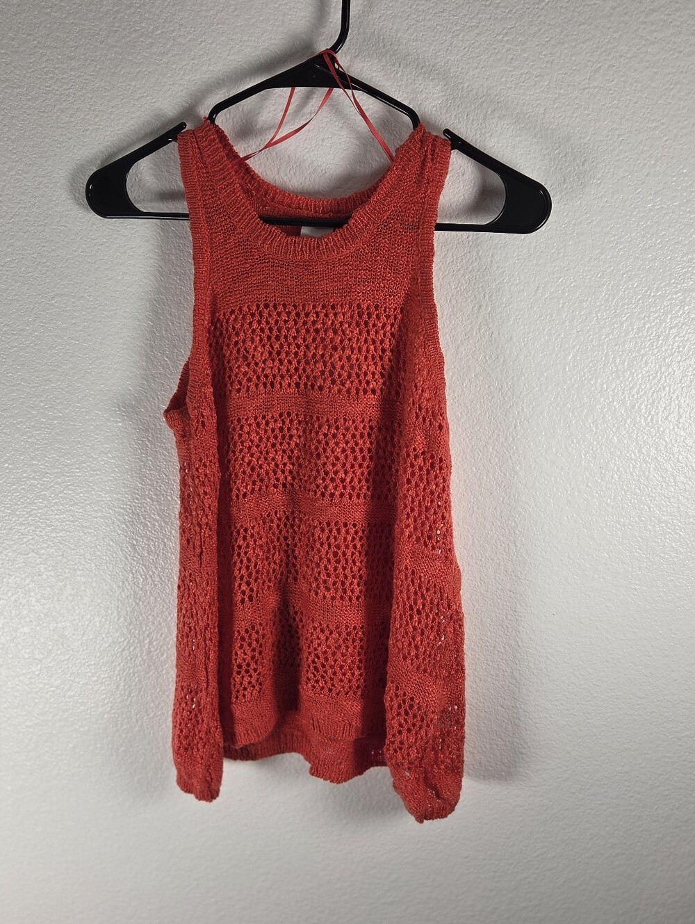 Women's Size XS Orange Open-Knit Sleeveless Tank Top